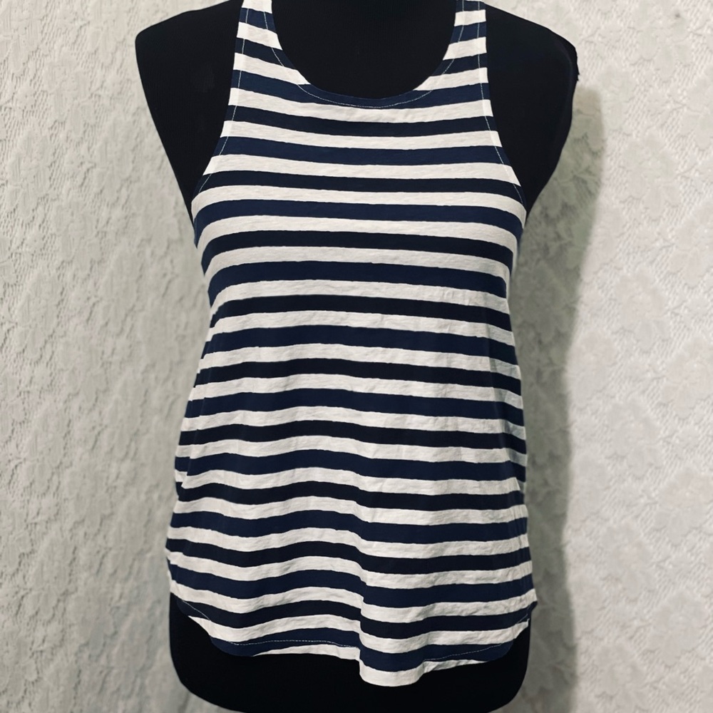 Navy and White Striped Women's Tank Top